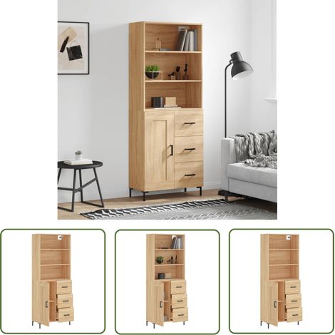 The Living Store Highboard Sonoma-Eiche 69,5x34x180 cm Holzwerkstoff - Sideboard - Hochschrank - Wohnraumgestaltung - Eichefarben - Holzwerkstoff (1/5)