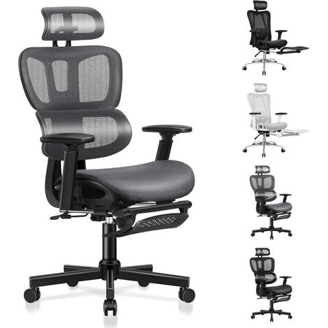 Ergonomischer Netz-Bürostuhl 3D-Armlehne Kopfstütze Fußstütze Lendenwirbelstütze (1/5)