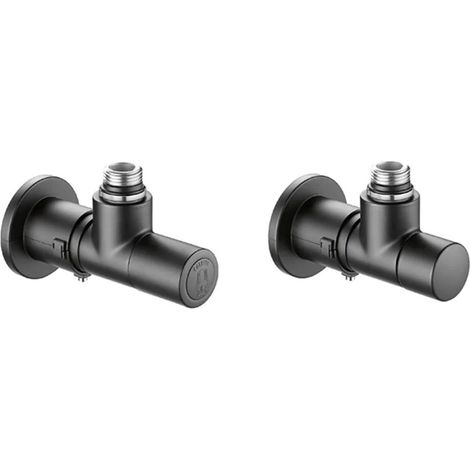 Ensemble robinet équerre radiateur 1/2" (15/21) Mâle - M23x1,5 - Coude Réglage Couleur Noire - Thermador