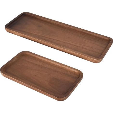 2 Plateaux Bois Naturel, Rectangulaire Résistant Humidité, Snack Fromage Petit-Déjeuner Maison Fête (1/5)
