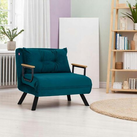 Fauteuil convertible bleu canard - coussin assorti MODI (1/5)