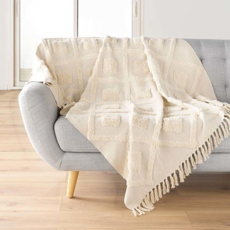 Plaid à franges 125x150 coton polyester tufté INCA (1/4)