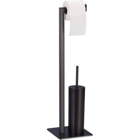 Ensemble avec Brosse WC et dérouleur Papier, Vertical, Set, Accessoire Salle de Bain, 72,5 x 20 x 20 cm, Noir (1/5)