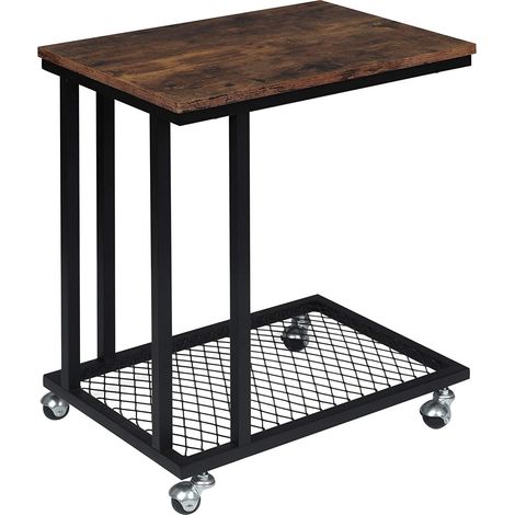 WOLTU Table d'appoint, Style industriel, Bout de canapé, Table de chevet en MDF et métal, Portable à roulettes, 51 x 36 X 60 cm (1/5)
