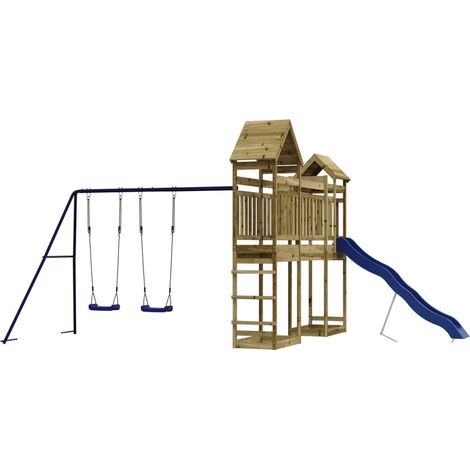 "Columpios para juegos de exterior, tobogán, columpios robustos, juegos de jardín, 492 x 358 x 238 cm, madera de pino impregnada 020004702" (1/5)