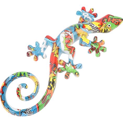 Décoration murale gecko à suspendre en résine aux couleurs vives, sculpture gecko colorée pour porche ou balcon (1/5)