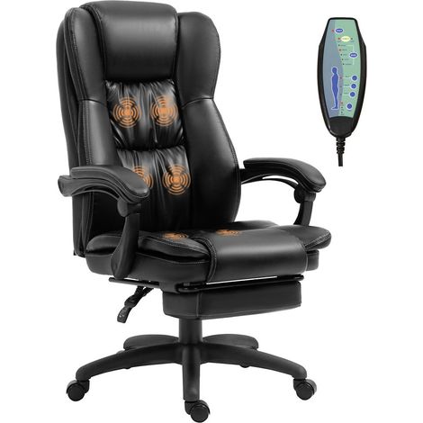 Fauteuil de bureau massant, chaise de bureau avec hauteur réglable, dossier inclinable et télécommande filaire, noir (1/5)