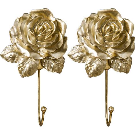 BEBUSINGOTO 2-teiliges Wandhaken-Set aus Kunstharz in Form einer goldenen Rose, dekorative Haken für Handtücher und Kleidung, Organizer für Bad und Wohnzimmer (1/5)