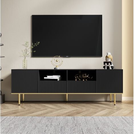 Mueble TV 165x36x55 cm negro en tablero de partículas con 2 cajones, 2 compartimentos y apertura a presión (1/5)