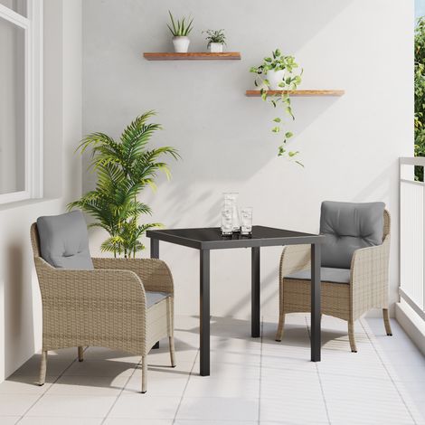Garden Dining Set with Cushion 3 pcs Beige Poly rattan vidaXL (1/5)