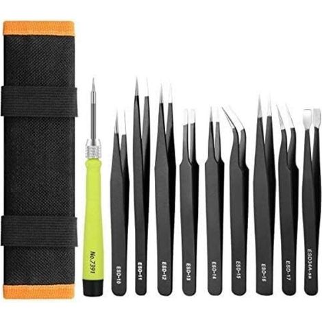 10 pcs ESD pince à épiler kit, Precision Multi-normes non-magnétique anti-statique Ensemble de pinces en acier inoxydable Pince - (1/5)