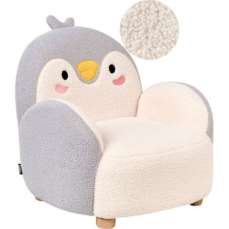 Fauteuil pour Enfants en Bouclé en Forme de Pingouin Rembourré Gris Fyn