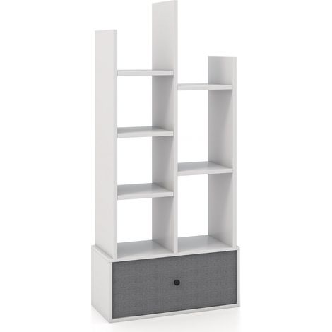 Libreria a forma di albero 53 x 24 x 118 cm con 7 ripiani e un pratico cassetto portaoggetti in legno bianco 200021152