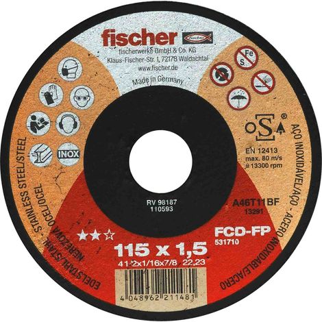 FISCHER Fischer FCD-FP 115x1,5 INOX Disco da Taglio per Metallo e Acciaio Inox ad Elevate Prestazioni, Tipo 41 Piatto, per Smerigliatrice Angolare, 1 pz