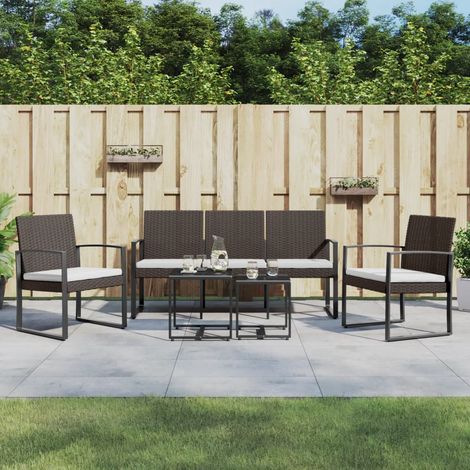 5 pcs Ensemble Table et Chaise de Jardin Contemporain  Ensemble Table à manger + 4 chaises avec coussins marron rotin PP 67571 (1/5)