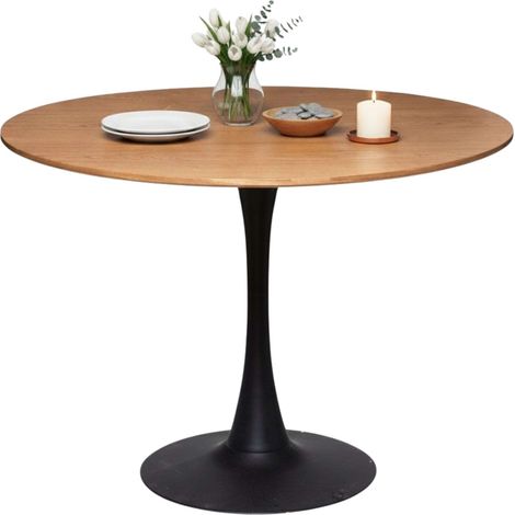 Mesa De Comedor Redonda Fija Elias Roble y Negro 102x102 cm (1/5)