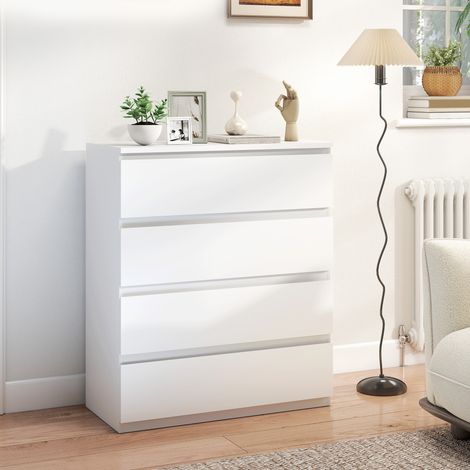 Commode 4 tiroirs. meuble de rangement épuré pour chambre. intérieur. 80 x 39 x 95 cm panneau de particules blanc