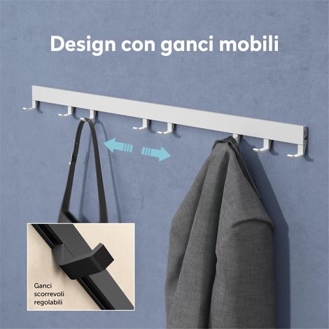 doporro Appendiabiti da Parete con 5 Ganci Scorrevoli, Attaccapanni da Muro in Alluminio Appendiabiti 40 cm per Cameretta, Ingresso, Cucina, Bianco Opaco, Stalo-10