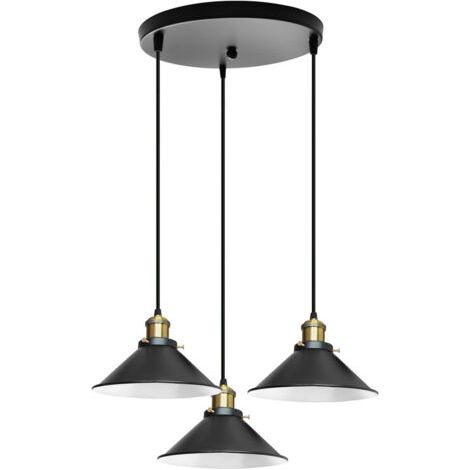 royaluxe- 3 Lumières Plafonnier Rétro 22CM Suspension Luminaire Industrielles Lustre Créatif Pour Salon Salle À Manger, Bar, Balcon, Noir (1/5)