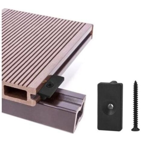 Clips de terrasse composites 100 pièces - attaches cachées de 6 mm / fixations en plastique pour terrasse, clip de fixation pour planche avec vis noires (100 pièces, fixations en T pour terrass (1/5)