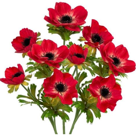 Lot de 3 fleurs artificielles Anémones rouges réalistes 55 cm (1/5)