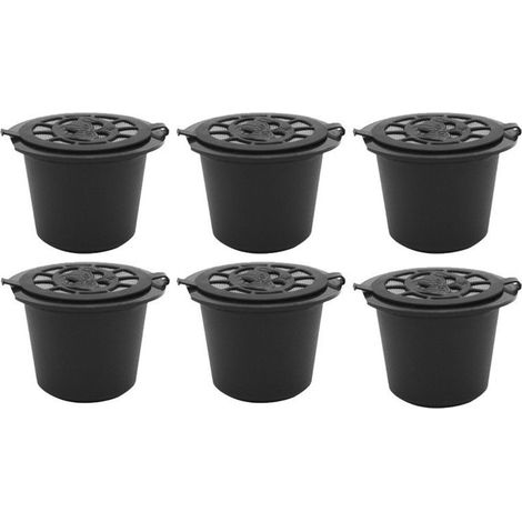 Lot de 6 capsules de café réutilisables avec filtre, cuillère et goupillon (noir). (1/5)