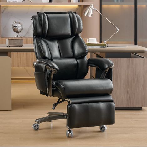 Poltrona direzionale in pelle PU nera con massaggio, riscaldamento, poggiapiedi e reclinazione 90°-150°, 88x70x112,5 cm (1/5)