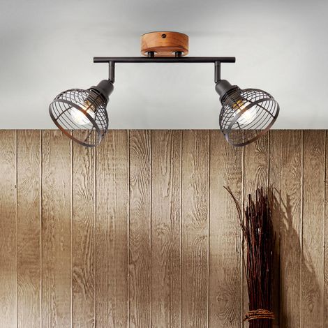 BRILLIANT Lampe, Avia Spotrohr 2flg schwarz/holzfarbend, Metall/Holz, 2x D45, E14, 40W,Tropfenlampen (nicht enthalten) (1/5)