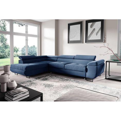 Ecksofa mit Schlaffunktion DECLAN Stoff Poso Blau Ottomane Links