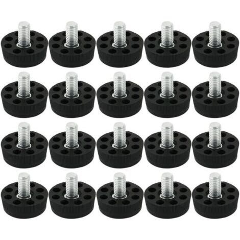 FENOPLASTICAPatins réglables noirs pour pieds de table et de chaise, paquet de 20, adaptés aux tables et aux chaises, protègent les sols, 8 trous, filetage M8 x 20 mm. (1/4)