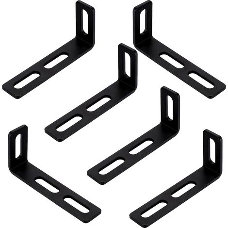 Verstellbare Eckwinkel, 6 schwarze L-förmige Eckwinkel, 90-Grad-Metall-Eckverbinder, robuste Winkel für die Möbelmontage. (1/4)