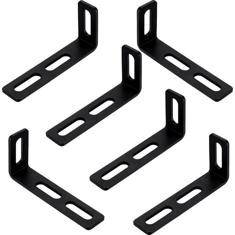 verstellbare Befestigungswinkel mit 3 Langloch, 6 Stk Schwarzer L-förmige Winkelverbinder, 90 Grad Verstellwinkel Metallwinkel Halterungen Schwerlastwinkel, 110x50x24 mm/Dicke 3,5 mm (1/5)