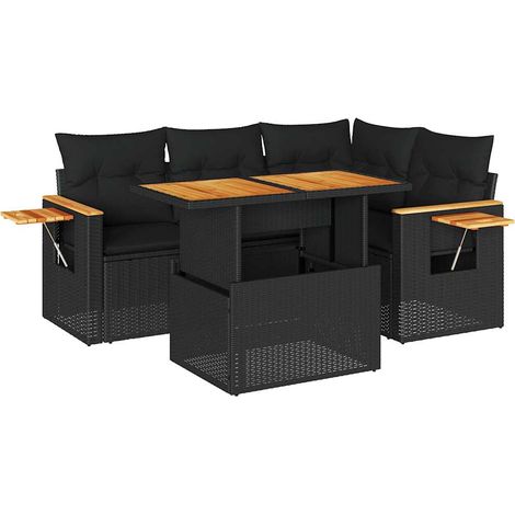 Set sofás jardín y cojines 5 pzas ratán sintético acacia negro vidaXL (1/5)
