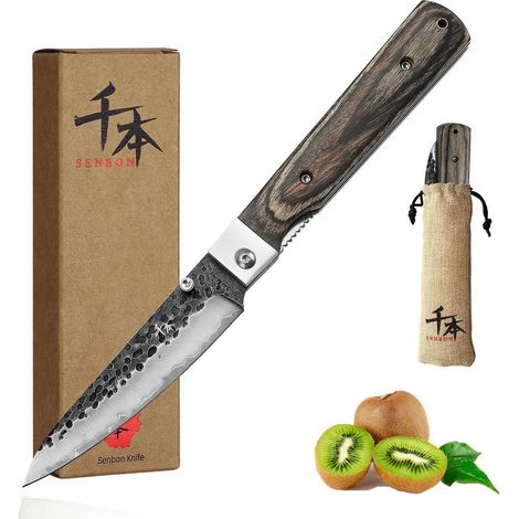Couteau à fruits pliable en acier inoxydable forgé, style japonais, manche en bois
