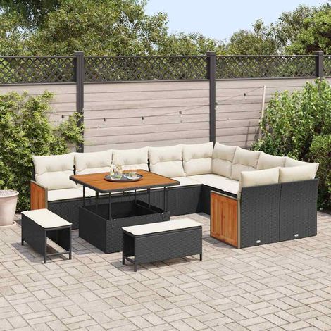 vidaXL Set Divano da Giardino 12 pcs Nero e crema 100 x 100 x 71 cm (1/5)