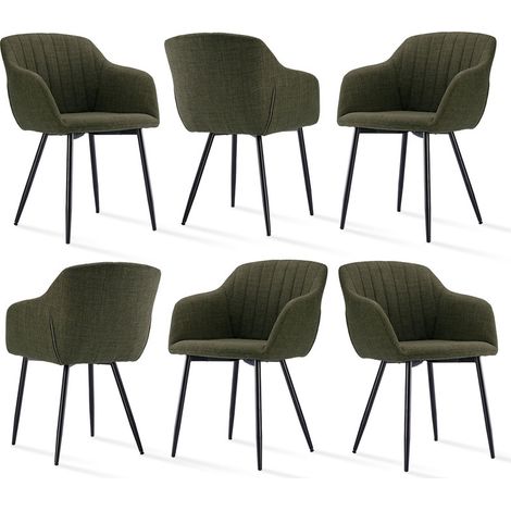 Dining chairs with armrests and lumbar support, sturdy metal frame, modern minimalistic design for living room, kitchen and bedroom - Set of 6 - Grass Green (1/5)