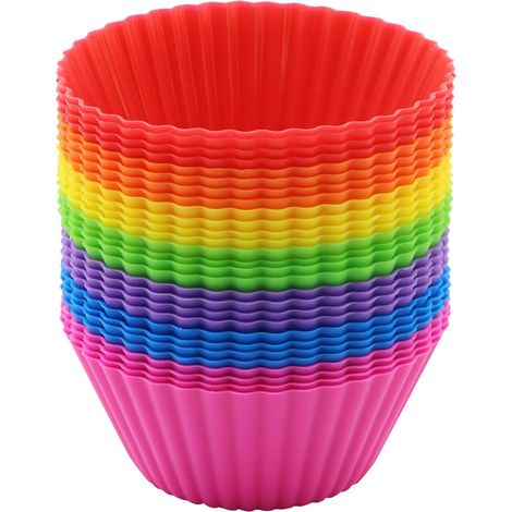 Lot de 28 moules à muffins ronds en silicone, 7 couleurs antiadhésifs, réutilisables pour gâteaux, puddings et tartes,28pcs,28pcs