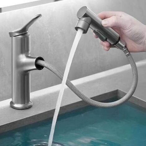 Robinet de salle de bain, noir, mitigeur de lavabo avec douchette extractible, robinet de salle de bain haute pression avec 3 modes, robinet de lavabo pour salle de bain, mitigeur chaud et froid (1/5)