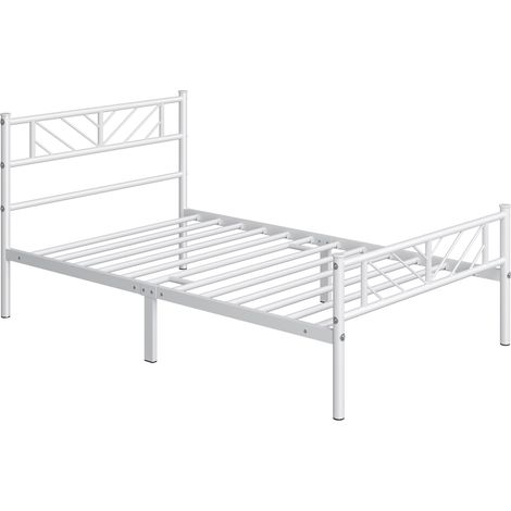 Yaheetech Struttura Letto in Ferro Metallo Testiera Industriale Camera da Letto Ospiti Soggiorno Semplice Moderno Bianco 90 x 200 cm