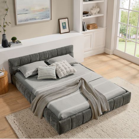 Cama doble tapizada 140x200 chenilla gris OKMYHOME (1/5)