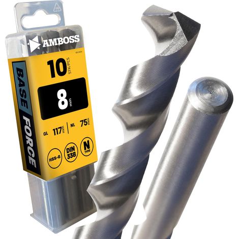 10x foret hélicoïdal Ø8,0 mm - HSS-G DIN 338 pour acier, acier de construction, aluminium, métaux non ferreux foret pour tôles, profilés - Hexagonal pour perceuse (1/5)