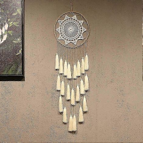 Attrape-rêves en macramé beige fait main pour chambres à coucher au Royaume-Uni - Décoration murale bohème (1/5)