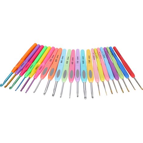 Lot de 22 crochets à tricoter, manche coloré en plastique, pointe en aluminium pour laine et loisirs créatifs (1/5)
