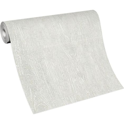 BRICOFLOR Papier Peint effet métallique blanc écru  Papier Peint intissé pour chambre, salon & plus  Tapisserie imitation bois blanc écru (1/5)