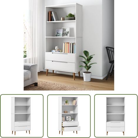 The Living Store Bibliothèque MOLDE Blanc 85x35x170,5 cm Bois massif de pin - Bibliothèque - Meuble De Rangement - Étagère - Bibliothèque Blanche - Mobilier Scandinave (1/5)