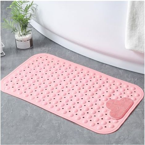 Tapis de Douche Antidérapant, 80 x 120 cm, Tapis de Bain Antidérapant avec Ventouses, Tapis de Douche Confortable, Lavable en Machine, Rose