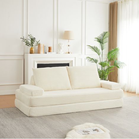 Canapé-lit modulaire 211,5 cm avec dossier et accoudoirs coulissants, cordon beige HAVRYA (1/5)