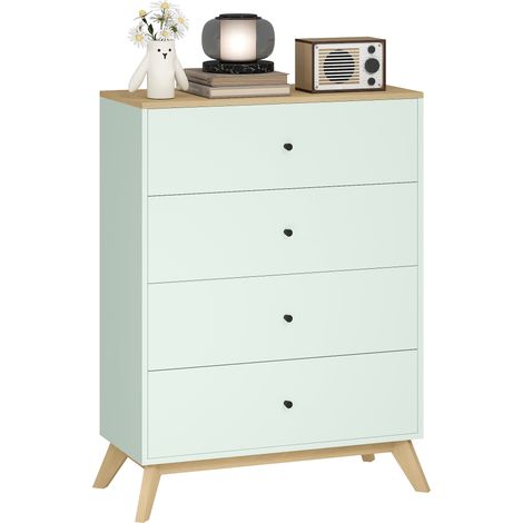 HOMCOM Chest of Drawers, 4 Drawer Storage Cabinet, Light Green and Oak