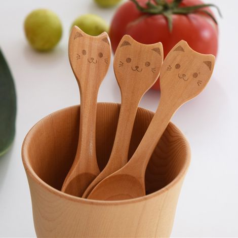 Cuillère En Bois - Poignée Animale - Pour Enfants - Résistante À La Chaleur - 1 Pièce (1/5)