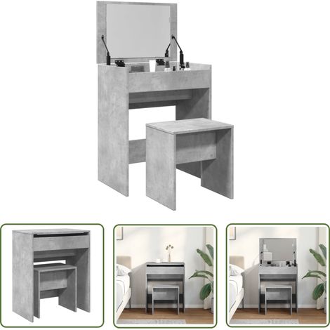 The Living Store Schminktisch mit Hocker Betongrau 60x40x113,5 cm - Schminktisch - Kosmetikschrank - Badezimmermöbel - Grau - Holzmöbel (1/5)